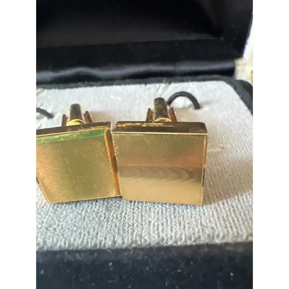 Vintage Christian Dior Gold Tone Cufflinks Signed Mismatched Pair With Box